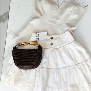 New Zara Cream Flowy Ruffled Mini Skirt